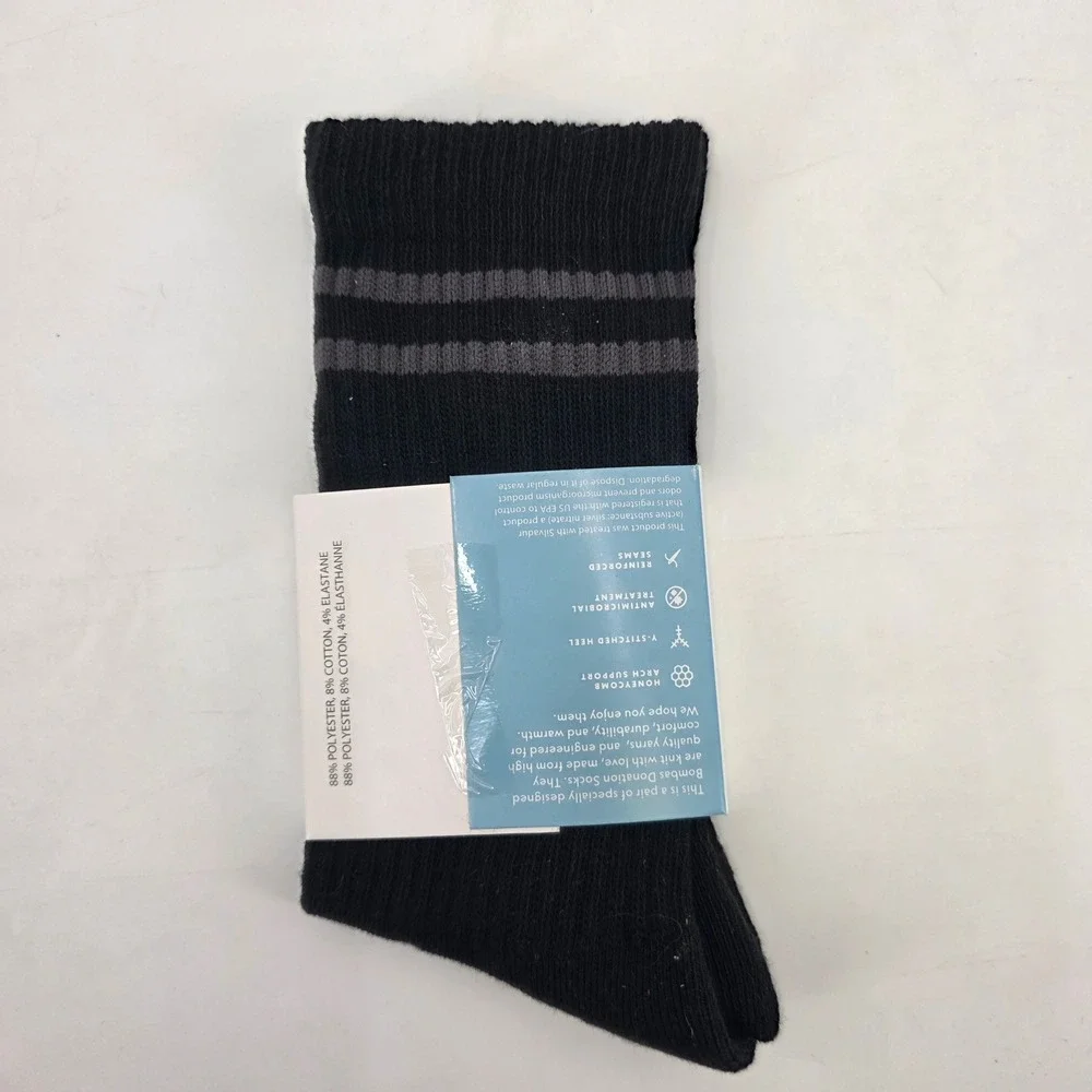 BOMBAS HALF CALF SOCKS SIZE SMALL BLACK GREY STRIPED ARCH SUPPORT CREW NEW!